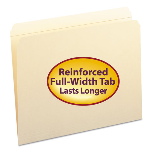 Image of Smead Reinforced Tab Manila File Folders, Straight Tabs, Letter Size, 0.75" Expansion, 11-pt Manila, 100/Box