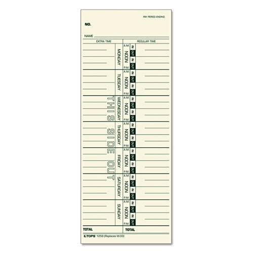 Image of TOPS Time Clock Cards, Replacement For 10-800292/m-33, One Side, 3.5 X 9, 100/pack