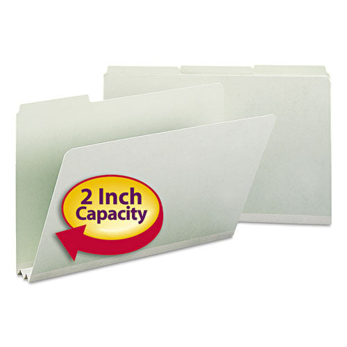 Image of Smead Expanding Recycled Heavy Pressboard Folders, 1/3-Cut Tabs: Assorted, Legal Size, 2" Expansion, Gray-Green, 25/Box