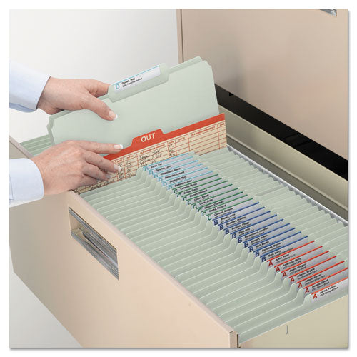 Image of Smead Expanding Recycled Heavy Pressboard Folders, 1/3-Cut Tabs: Assorted, Legal Size, 2" Expansion, Gray-Green, 25/Box