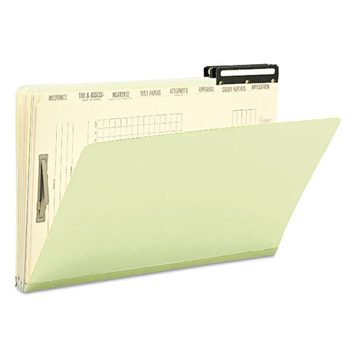 Image of Smead Pressboard Mortgage Folders, 1" Expansion, 8 Dividers, 1 Fastener, Legal Size, Green Exterior, 10/Box