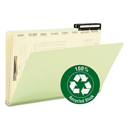 Image of Smead Pressboard Mortgage Folders, 1" Expansion, 8 Dividers, 1 Fastener, Legal Size, Green Exterior, 10/Box