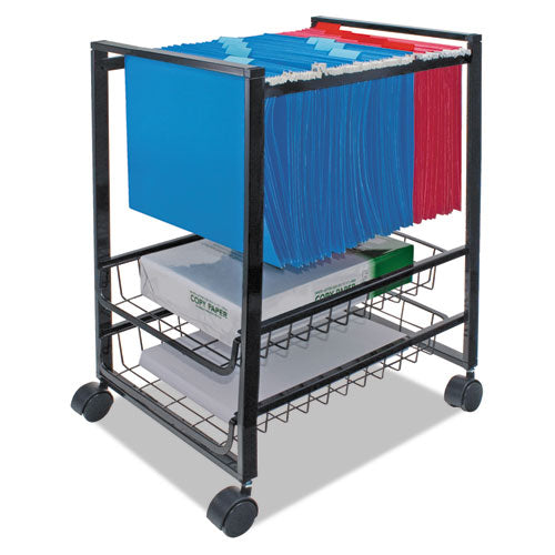 Image of Advantus Mobile File Cart with Sliding Baskets, Metal, 2 Drawers, 1 Bin, 12.88" x 15" x 21.13", Black