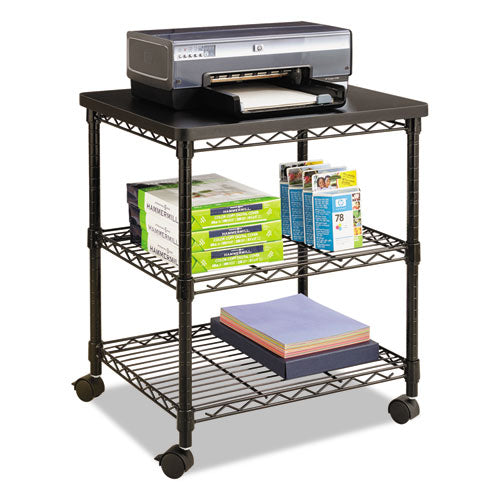 Image of Safco® Desk Side Wire Machine Stand, Metal, 3 Shelves, 200 lb Capacity, 24" x 20" x 27", Black