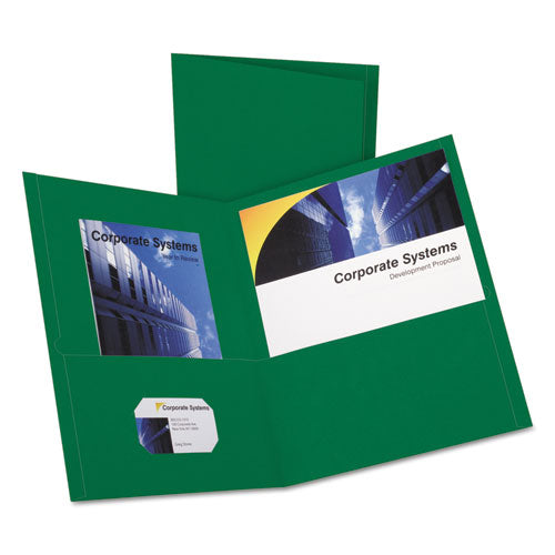 Image of Oxford Twin-Pocket Folder, Embossed Leather Grain Paper, 0.5" Capacity, 11 X 8.5, Hunter Green, 25/box
