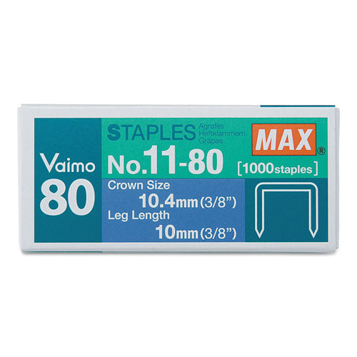Image of MAX Vaimo 11 Staples, 0.38" Leg, 0.5" Crown, Steel, 1,000/box