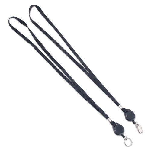 Image of Advantus Lanyards with Retractable ID Reels, Metal Split Ring Fastener, 34" Long, Black, 12/Pack