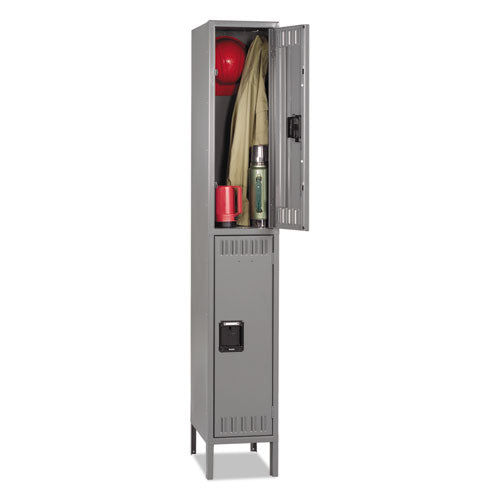 Image of Tennsco Double Tier Locker With Legs, Single Stack, 12w X 18d X 78h, Medium Gray