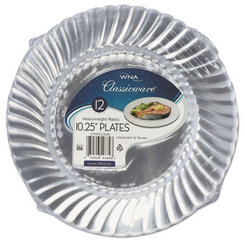 Image of WNA Classicware Plastic Dinnerware Plates, 10.25" Dia, Clear, 12/pack