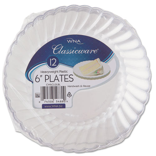 Image of WNA Classicware Plastic Plates, 6" Dia, Clear, 12/pack, 15 Packs/carton