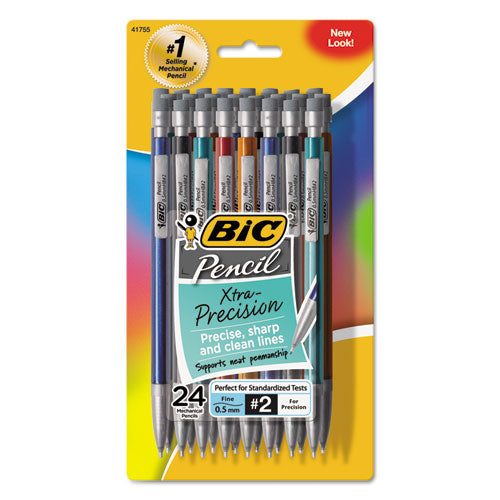 Image of BIC® Xtra-Precision Mechanical Pencil Value Pack, 0.5 mm, HB (#2), Black Lead, Assorted Barrel Colors, 24/Pack