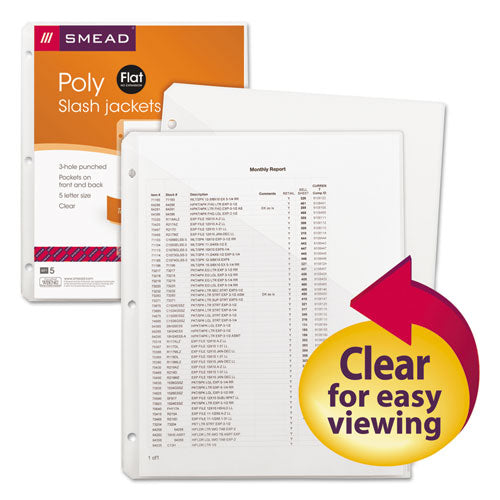 Image of Smead Organized Up Poly Slash Jackets, 2-Sections, Letter Size, Clear, 5/pack