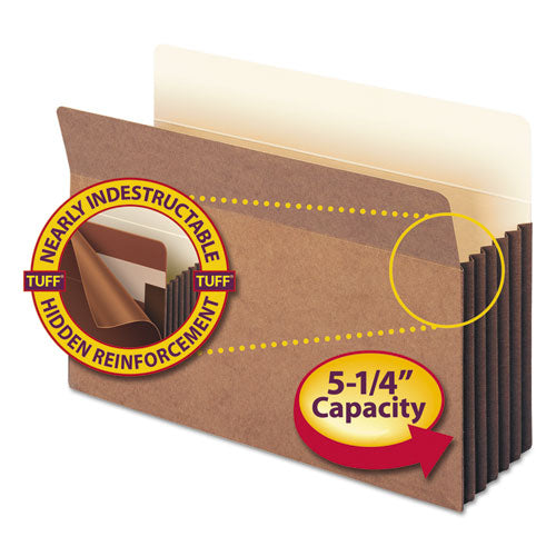Image of Smead Redrope TUFF Pocket Drop-Front File Pockets with Fully Lined Gussets, 5.25" Expansion, Legal Size, Redrope, 10/Box