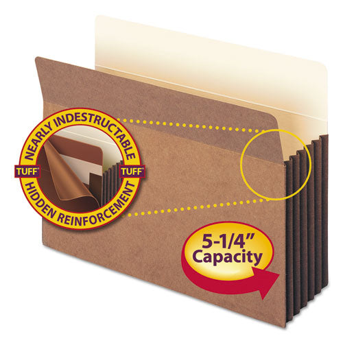 Image of Smead Redrope TUFF Pocket Drop-Front File Pockets with Fully Lined Gussets, 5.25" Expansion, Letter Size, Redrope, 10/Box