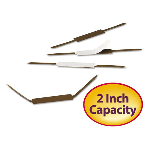 Image of Smead Standard Self-Adhesive Two-Prong Fastener Base and Compressor Sets, 2" Capacity, 2.75" Center to Center, Brown, 100/Box