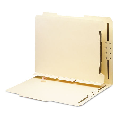 Image of Smead Self-Adhesive Folder Dividers with Twin-Prong Fasteners for Top/End Tab Folders, 1 Fastener, Letter Size, Manila, 25/Pack