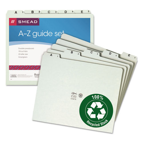 Image of Smead Alphabetic Top Tab Indexed File Guide Set, 1/5-Cut Top Tab, A To Z, 8.5 X 11, Green, 25/set
