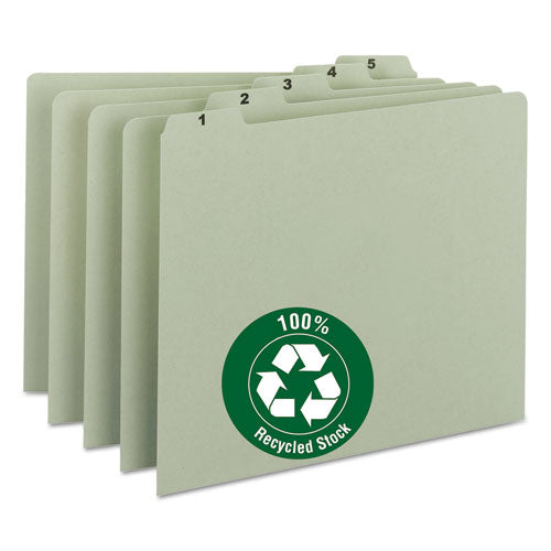 Image of Smead 100% Recycled Daily Top Tab File Guide Set, 1/5-Cut Top Tab, 1 To 31, 8.5 X 11, Green, 31/set