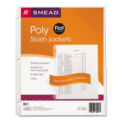 Image of Smead Organized Up Poly Slash Jackets, 2-Sections, Letter Size, Clear, 5/pack