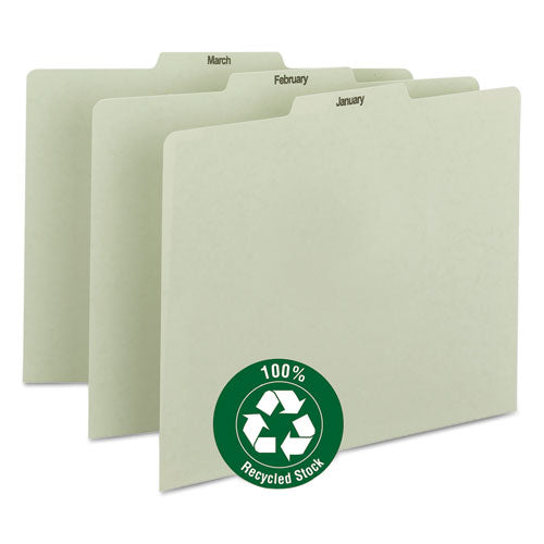 Image of Smead 100% Recycled Monthly Top Tab File Guide Set, 1/3-Cut Top Tab, January To December, 8.5 X 11, Green, 12/set