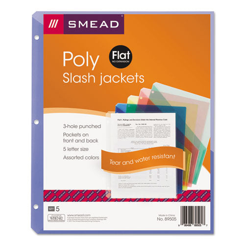 Image of Smead Organized Up Poly Slash Jackets, 2-Sections, Letter Size, Assorted Colors, 5/pack