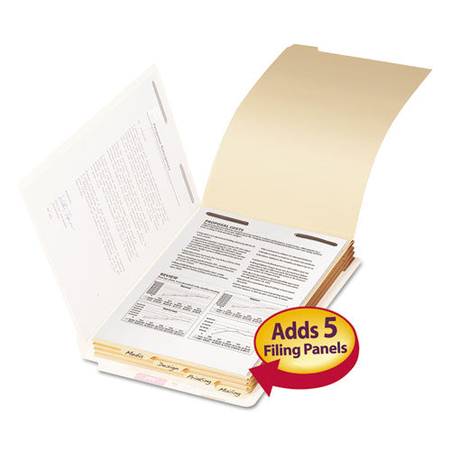 Image of Smead Stackable Folder Dividers with Fasteners, 1/5-Cut Bottom Tab, 1 Fastener, Legal Size, Manila, 4 Dividers/Set, 50 Sets