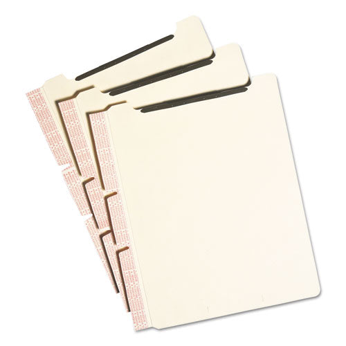 Image of Smead Self-Adhesive Folder Dividers with Twin-Prong Fasteners for Top/End Tab Folders, 1 Fastener, Letter Size, Manila, 25/Pack