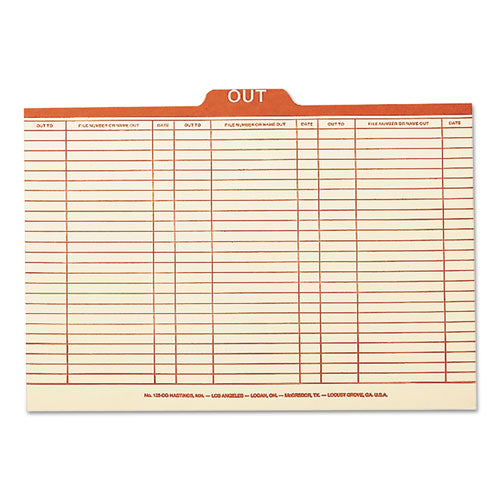 Image of Smead Manila Out Guides, Printed Form Style, 1/5-Cut Top Tab, Out, 8.5 X 14, Manila, 100/box
