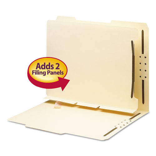 Image of Smead Self-Adhesive Folder Dividers with Twin-Prong Fasteners for Top/End Tab Folders, 1 Fastener, Letter Size, Manila, 25/Pack