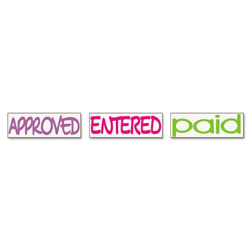 Image of Trodat® Interlocking Stack Stamp, Approved, Entered, Paid, 1.81" X 0.63", Assorted Fluorescent Ink