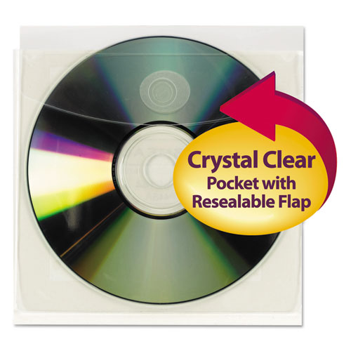 Image of Smead Self-Adhesive CD/Diskette Pockets, Clear, 10/Pack