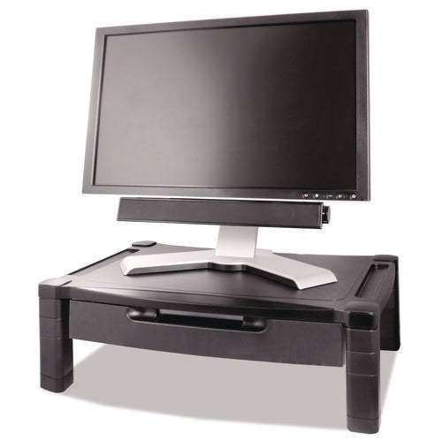 Image of Kantek Wide Deluxe Two-Level Monitor Stand With Drawer, 20" X 13.25" X 3" To 6.5", Black, Supports 50 Lbs