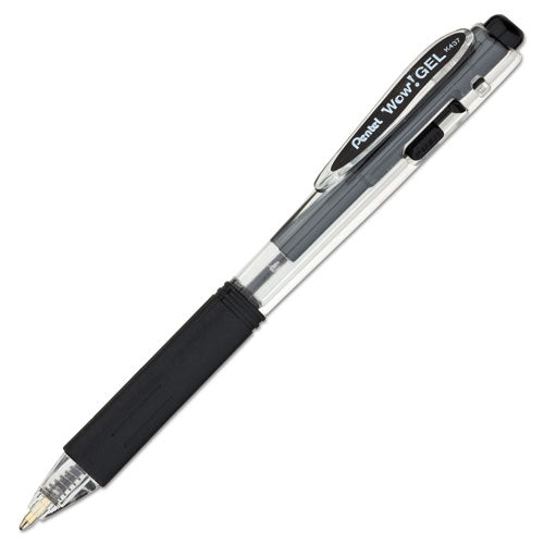 Image of Pentel® WOW! Gel Pen, Retractable, Medium 0.7 mm, Black Ink, Clear/Black Barrel, 24/Pack