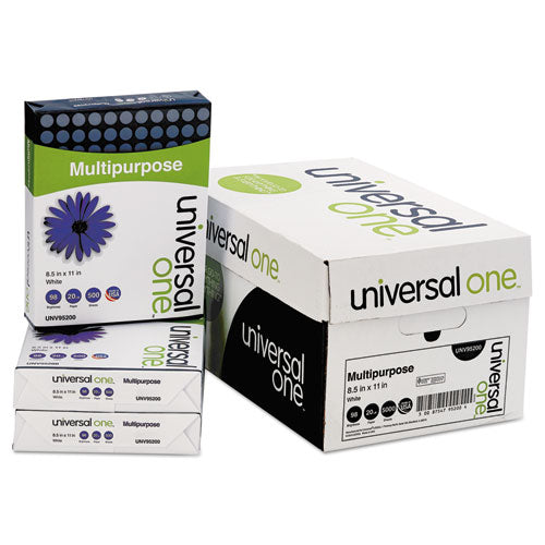 Image of Universal® Deluxe Multipurpose Paper, 98 Bright, 20lb Bond Weight, 8.5 x 11, Bright White, 500/Ream, 10 Reams/Carton, 40 Cartons/Pallet