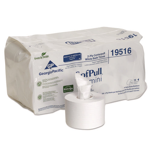 Image of Georgia Pacific® Professional SofPull Mini Centerpull Bath Tissue, Septic Safe, 2-Ply, White, 500 Sheets/Roll, 16 Rolls/Carton