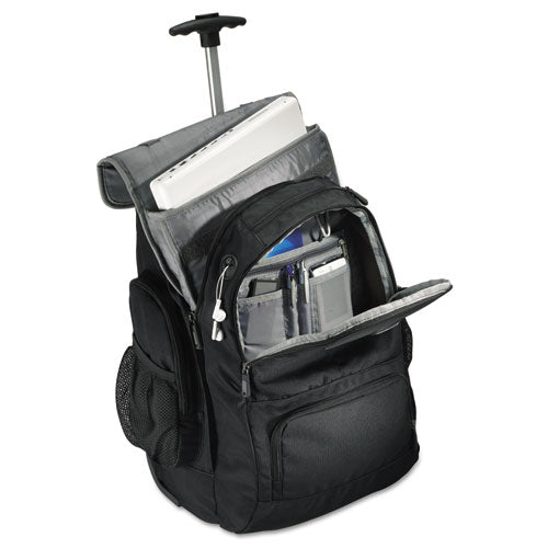Image of Samsonite® Rolling Backpack, Fits Devices Up to 15.6", Polyester, 14 x 8 x 21, Black/Charcoal