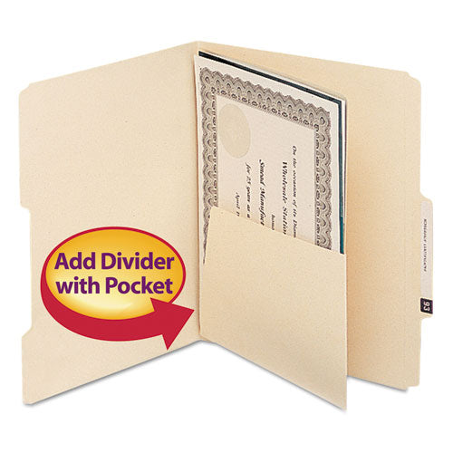 Image of Smead Self-Adhesive Folder Dividers with 5.5" Pockets for Top/End Tab Folders, 1 Fastener, Letter Size, Manila, 25/Pack