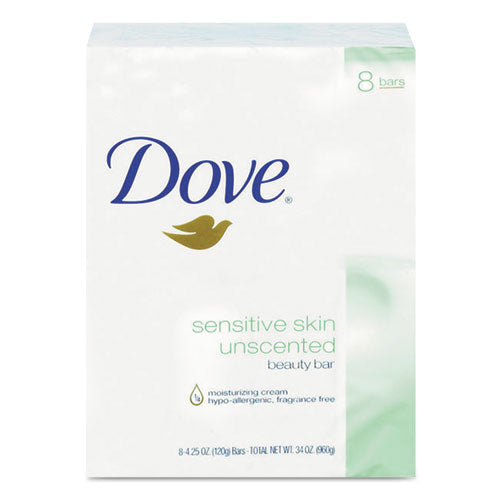 Image of Dove® Sensitive Skin Bath Bar, Unscented, 4.5 oz, 8 Bars/Pack, 9 Packs/Carton