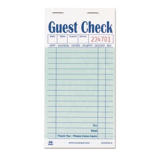 Image of AmerCareRoyal® Guest Check Pad, 17 Lines, Two-Part Carbon, 3.5 x 6.7, 50 Forms/Pad, 50 Pads/Carton
