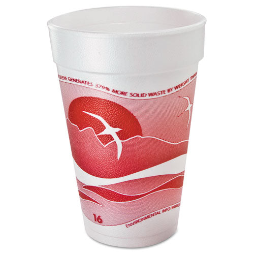 Image of Dart® Horizon Hot/Cold Foam Drinking Cups, 16 oz, White/Cranberry, 25/Bag, 40 Bags/Carton
