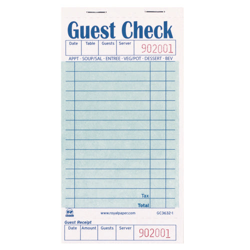 Image of AmerCareRoyal® Guest Check Pad with Ruled Back, 15 Lines, One-Part (No Copies), 3.5 x 6.7, 50 Forms/Pad, 50 Pads/Carton