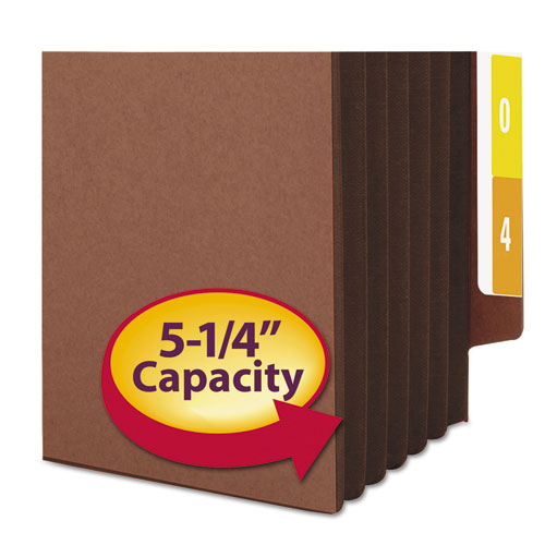 Image of Smead Redrope Drop-Front End Tab File Pockets, Fully Lined 6.5" High Gussets, 5.25" Expansion, Legal Size, Redrope/Brown, 10/Box
