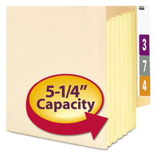 Image of Smead Manila End Tab File Pockets with Tear Resistant Gussets, 5.25" Expansion, Legal Size, Manila, 10/Box