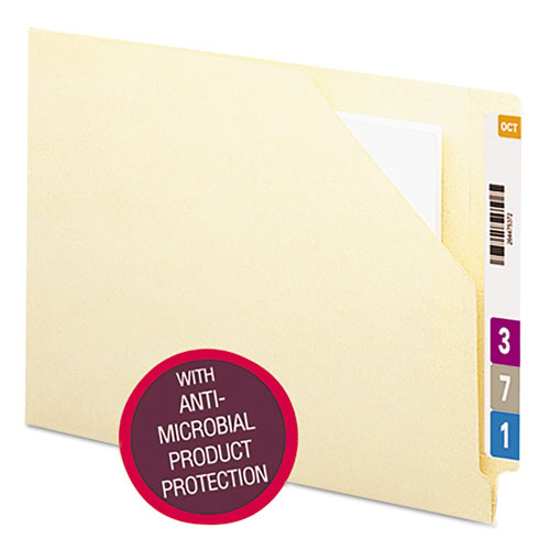 Image of Smead End Tab File Jacket With Antimicrobial Product Protection, Shelf-Master Reinforced Straight Tab, Letter Size, Manila, 100/box