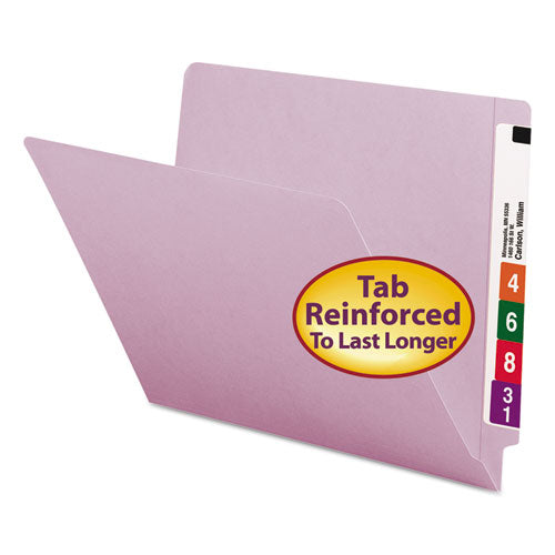Image of Smead Shelf-Master Reinforced End Tab Colored Folders, Straight Tabs, Letter Size, 0.75" Expansion, Lavender, 100/Box