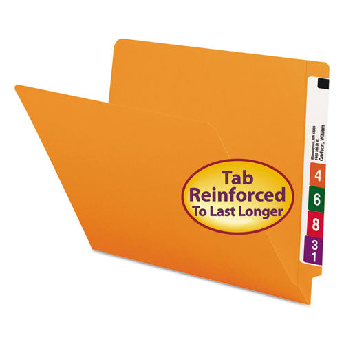 Image of Smead Shelf-Master Reinforced End Tab Colored Folders, Straight Tabs, Letter Size, 0.75" Expansion, Orange, 100/Box