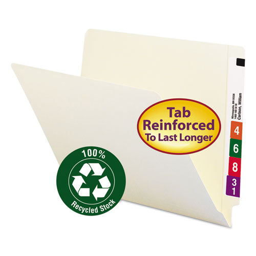 Image of Smead 100% Recycled Manila End Tab Folders, Straight Tabs, Letter Size, 0.75" Expansion, Manila, 100/Box