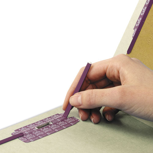 Image of Smead End Tab Pressboard Classification Folders, Four SafeSHIELD Fasteners, 2" Expansion, 1 Divider, Letter Size, Gray-Green, 10/BX
