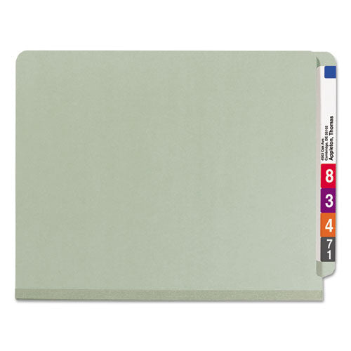 Image of Smead End Tab Pressboard Classification Folders, Four SafeSHIELD Fasteners, 2" Expansion, 1 Divider, Letter Size, Gray-Green, 10/BX