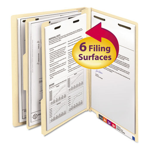 Image of Smead Manila End Tab Classification Folders, 2" Expansion, 2 Dividers, 6 Fasteners, Letter Size, Manila Exterior, 10/Box